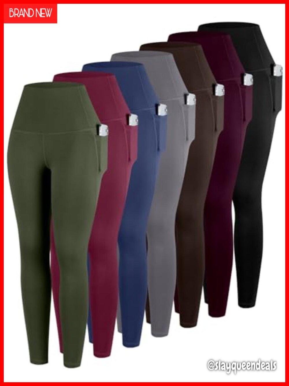 High Waisted Tummy Control Leggings with Pockets 7 Pack Polyester Spandex Yoga